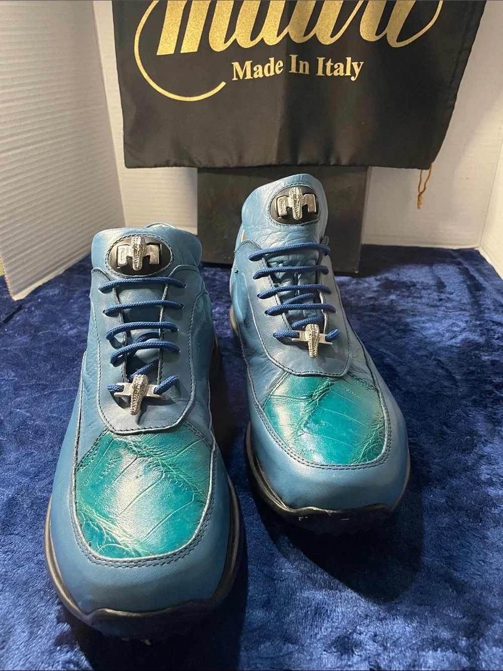 Mauri Napa leather and Crocodile Blue sneakers size 13 men’s, new in box. 8900/2